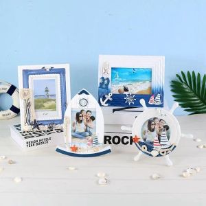 Frame Mediterranean Style Photo Frame Creative Desktop Decoration Retro Wooden 4/5/6/ 7 Inch Home Decor for Gift