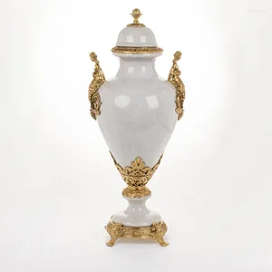 VASESセールホームデコレーションセラミックポルセレイン銅色の白い色テーブルトップ報酬ジャーフラワー花瓶