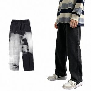 New Streetwear Baggy 청바지 남자 한국어 피리 느슨한 스트레이트 넓은 다리 바지 남성 브랜드 의류 검은 빛 파란색 F4RL#
