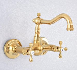 Rubinetti per lavandino del bagno Rubinetto per lavabo in ottone color oro 360 con bocca girevole Rubinetto per lavabo con doppia maniglia Miscelatore per acqua fredda da cucina Dsf617