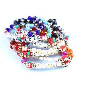 DIY Teach Letter Beaded Glass Beads Apple Shape Elastic Bracelet For Gift