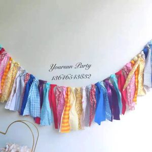 Accessories Free Shipping Mexico Inspired Rag Tied Garland Buntings Handmade Colorful Fabric Canival Decorated Banner Flags