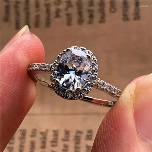 With Side Stones Luxury Female Small Oval Ring Vintage 925 Silver Crystal Zircon Stone Wedding Rings Promise Engagement For Women
