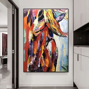 Renkli soyut at tuval resim nimal posterler ve baskılar modern sanat el yapımı dekoratif ev oturma odası dekor 240327