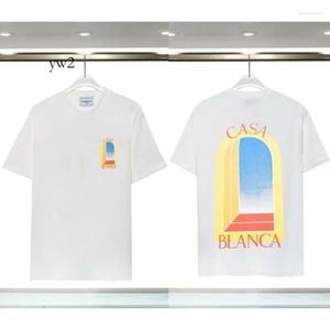 Casa Blanca Shirt Men Designer T Shirt Casablanc Shirt Silk Rainbow Mushroom Letter Print Short Sleeve Tops 100% Cotton Loose and Comfortable Casa Sports 5168