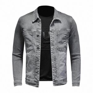 fi Denim Jacke Männer Cott Drehen Unten Kragen Casual Herren Denim Mantel Slim Fit Motorrad Jean Oberbekleidung Einreiher Jacke 481K #