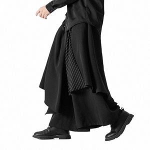 2023 Fi Мужские широкие брюки Сплошной цвет с эластичной резинкой на талии Нерегулярные юбки Брюки Панк Черные бегуны Свободные брюки M-XL y1oV #