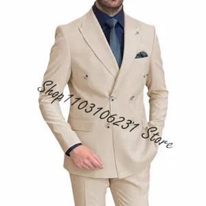 2024 Najnowsze projekty luksusowe garnitury Slim Fit Groomsmen podwójnie piersi ślub ślubny Tuxedos Costume Homme 2pcs Blazer Pants L9W5#