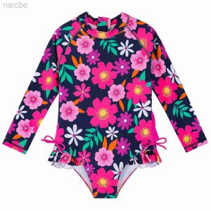 One-Pieces 2024 Children Swimsuits Girls Long Sleeves One-piece Bathing Suit 1-5Years Kids A Suntan Suit Cute Infant Toddler Bathing Suit 24327