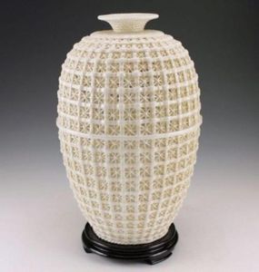 Rare Oriental Antique Handmade Dehua Ceramic Hollow Out Big Vase8357159