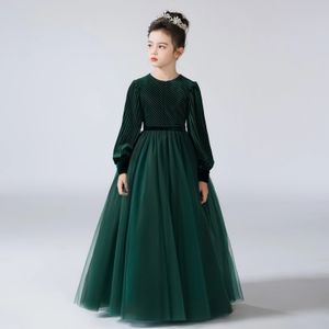 Dideyttawl Flower Girls Dress For Party Long Rleeves Formal Controse suknia Vintage Velvet Sleeve Oneck Junior Bridesmaid 240325