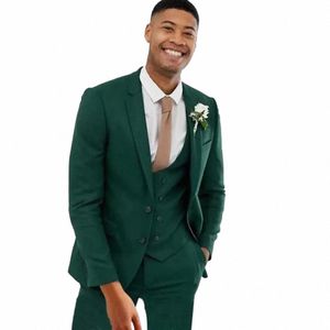 Verde scuro Notch Risvolto monopetto Abiti per uomo Fi Formale Casual Busin Abiti da sposa Sposo Tuxedo 3 pezzi Set x78b #