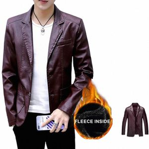 Herren Lederjacke Anzug Mäntel Fi Neue Frühling Herbst Busin Casual Klassische Pu-leder Umlegekragen Slim Blazer Jacke v1G7 #