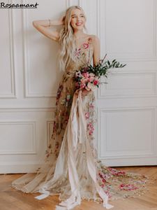 Floral Wedding Dresses A Line Bridal Gowns For Bride Robe De Mariee Beach Sweep Train For Women