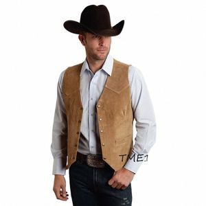 Mäns mocka Slim Fit Single Breasted Vest Casual Western Denim Vest 5 Butts FI Classic Clothing Fast Delivery I60o#