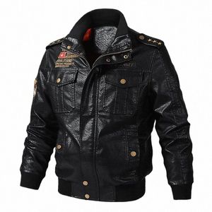 2024 Frühling Herbst New Military Stil PU Lederjacke für Männer Vintage Multi-Tasche Stehkragen Motorradjacken Leater Mantel J3S1 #