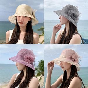 Cappelli a tesa larga Gita all'aperto Protezione solare Cappello da pescatore femminile Vaso da fiori Marea elegante Protezione solare da viaggio estiva fresca da spiaggia