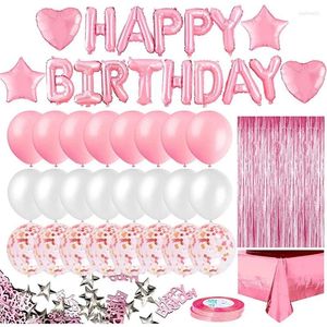 Partydekoration YO-Pink Geburtstag für Mädchen Happy Banner Luftballons Fransenvorhang Folie Tischdecke Herz Stern