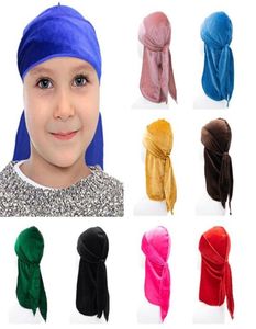 Crianças Durags Unissex Cor Sólida Veludo Respirável Cauda Longa Bandana Criança Chapéu Turbante Durag Cap Headban Headwear Acessórios para Cabelo Be5380550