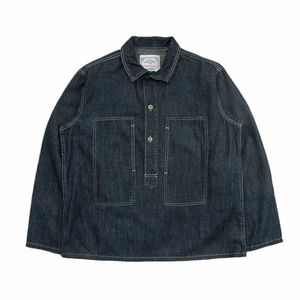 1920s Vintage Exército dos EUA Primavera Verão Azul Denim Uniformes de Trabalho Solto Pulôver Camisa Jaqueta x9Xq #