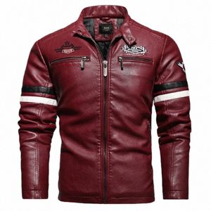 Herbst Winter Herren Lederjacke Drive Motorradmantel Fi Stickerei Kunstleder Reißverschluss Outwear Winddichte Windjacke j3l3 #