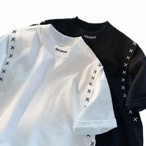 шитье X Корейский стиль Streetwear Design Sense Splicing Футболка для мужчин и женщин Лето Oversize Fi Красивая пара Стиль X1RO #