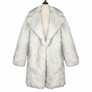 inverno sottile cappotto di pelliccia sintetica uomo antivento giacca a vento tasca cucita lateralmente casual solido bianco monopetto bavero cappotto di pelliccia H6x8 #