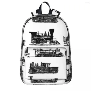 Ryggsäck vintage retro ånga gamla tåg ryggsäckar stor kapacitet studentskola väska axel bärbar ryggmode mode resor
