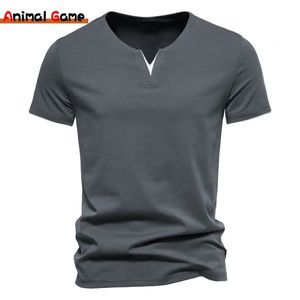 Erkek Kısa Kollu Henley Gömlek Sıradan Pamuk Slim Fit Basic Summer V Boyun T-Shirt 240325