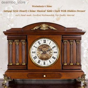 Desk Table Clocks European Antique Table Clock Vintage Retro Musical Chime Wooden Watch With Hidden Dresser Big Size Reloj Vintage Sobremesa 24327