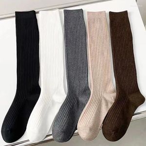 Женские носки, женские зимние вязаные кашемировые теплые шерстяные носки, японские однотонные термодлинные носки в стиле Харадзюку