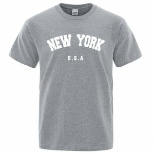 США Нью-Йорк США Городские уличные футболки с принтом для мужчин Свободная футболка большого размера Fi Дышащая одежда с короткими рукавами e1BU #
