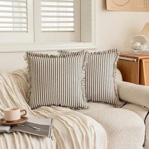 Pillow 1PC Linen Striped Cover 45x45 30x50cm Decorative For Sofa Livingroom Decor Pillowcase