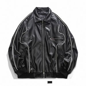 Casual Leather Jacket Men Spring Motorcykel High Street Baseball Bomber Jackets unisex Loose Korea Style Varsity Coat Par Z91y#