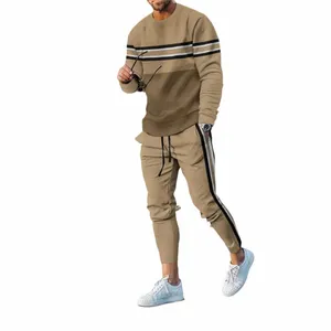 men's Tracksuit Casual 2 Piece Sets Lg Sleeve T-Shirt+ Lg Sweatpants Set Fi Tops Tees Outfits Oversized Men Clothing 82qb#