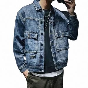 male Jean Coats Cargo Vintage Men's Denim Jacket Wed Aesthetic Outwear Menswear Korean Popular Clothes Size L Clothing Korea 03Xh#