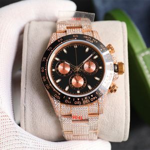 Diamond Watch Mens Automatic Mechanical 7750 Timing Function Watches Sapphire 40mm armbandsur med diamantspäckt stålarmband Montre de Luxe Orologi di lussso