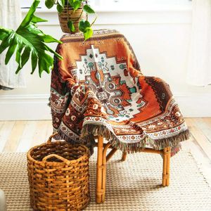 Woven Tapestry Throw Filt med Fringe Boho Bohemian Chair Recliner Furniture Cover Hippie kastar soffa filtar 240325