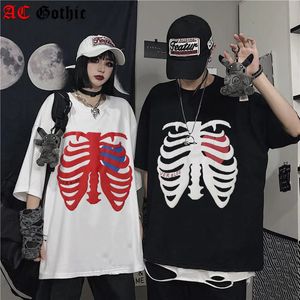 Goth Erkek Kadınlar Tişört Korku Kafatası Grafik Kısa Kollu Tees y2k Moda Punk Hip Hop Sokak Giyim Büyük Boy Tişört Giysileri Üstler 240327