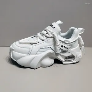 Casual Shoes Chunky Sneaker Men Air Cushion Runningsshoes Fashion äkta läderkohud tyg övre höjd ökad plattform