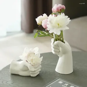 Vases Porcelain Hand Vase For Flowers Creative Ceramic Collectible Art Nordic Home Accessories Decoration Flower Planter M77