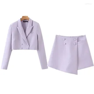 Vestidos de trabalho primavera senhoras terno duplo breasted curto blazers casaco cintura alta assimétrica saia casual calças de duas peças roupas femininas