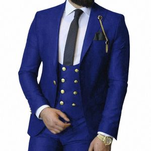 2021 Traje Homme Italian Busin Slim Fit 3 Peças Royal Blue Ternos Masculinos Noivo Prom Smoking Padrinhos Blazer para Casamento 10FG #