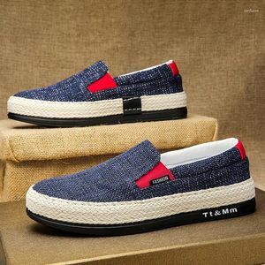 Casual Buty Minesy Linen oddychające mieszkania Mężczyźni Espadrilles poślizg na płótnie Man Fisherman Driving Footear