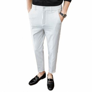 2023 uomini di alta qualità strisce Busin pantaloni dell'abito / maschio Slim Fit pantaloni dell'abito puro casual formale Mens Dr pantaloni 36 A27 E6an #