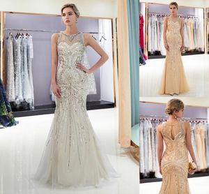 Abiti da ballo di lusso con perline di lusso grigio oro Sirena Lunghezza del pavimento Tulle Paillettes Designer di cristalli Abiti da sera formali 100 Abito con immagine reale9166794