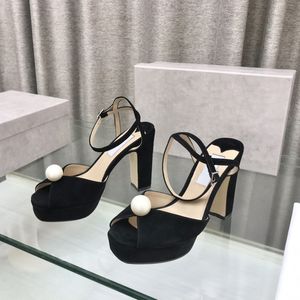 Luxury Women Sacaria Paltform Sandaler Black Suede Leather Designer Shoes Top Quality Sexy Lady Party Wedding Shoes Fashion High Heels 10cm med låda