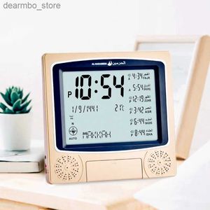 Desk Table Clocks AL-HARAMEEN Clock Wall Panel Azan Hour with Large Screen Iqamah Hijri Calendar Daily Alarm HD Adhan Sound Qibla Compass Audio Output24327