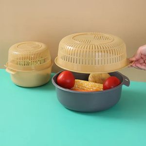 2024 1PCS Detachable Double-layer Plastic Food Strainer Hollow Fruit Vegetable Wash Colander Kitchen Cleaning Washing Basket Strainer