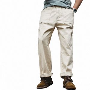 Maden japanska vintage Cott Casual Jeans för män Lossa raka lastbyxor Solid Color Baggy Jeans Cowboy Denim Trousers J3K9#